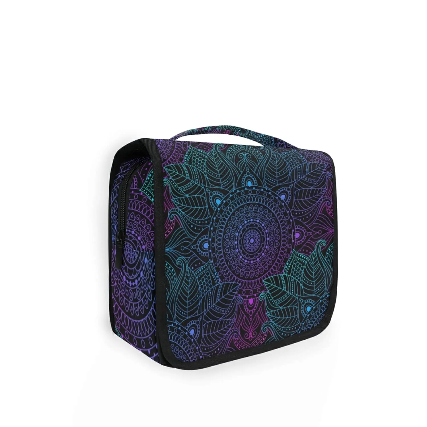 Oriental Gradient Mandala Floral Bohemian, Indian, Arabic Motifs Travel Cosmetic Bag, Hanging Toiletry Wash bag, Portable Makeup Organizer Brush Case, Storage Bag with Hook for Bathroom Toilet