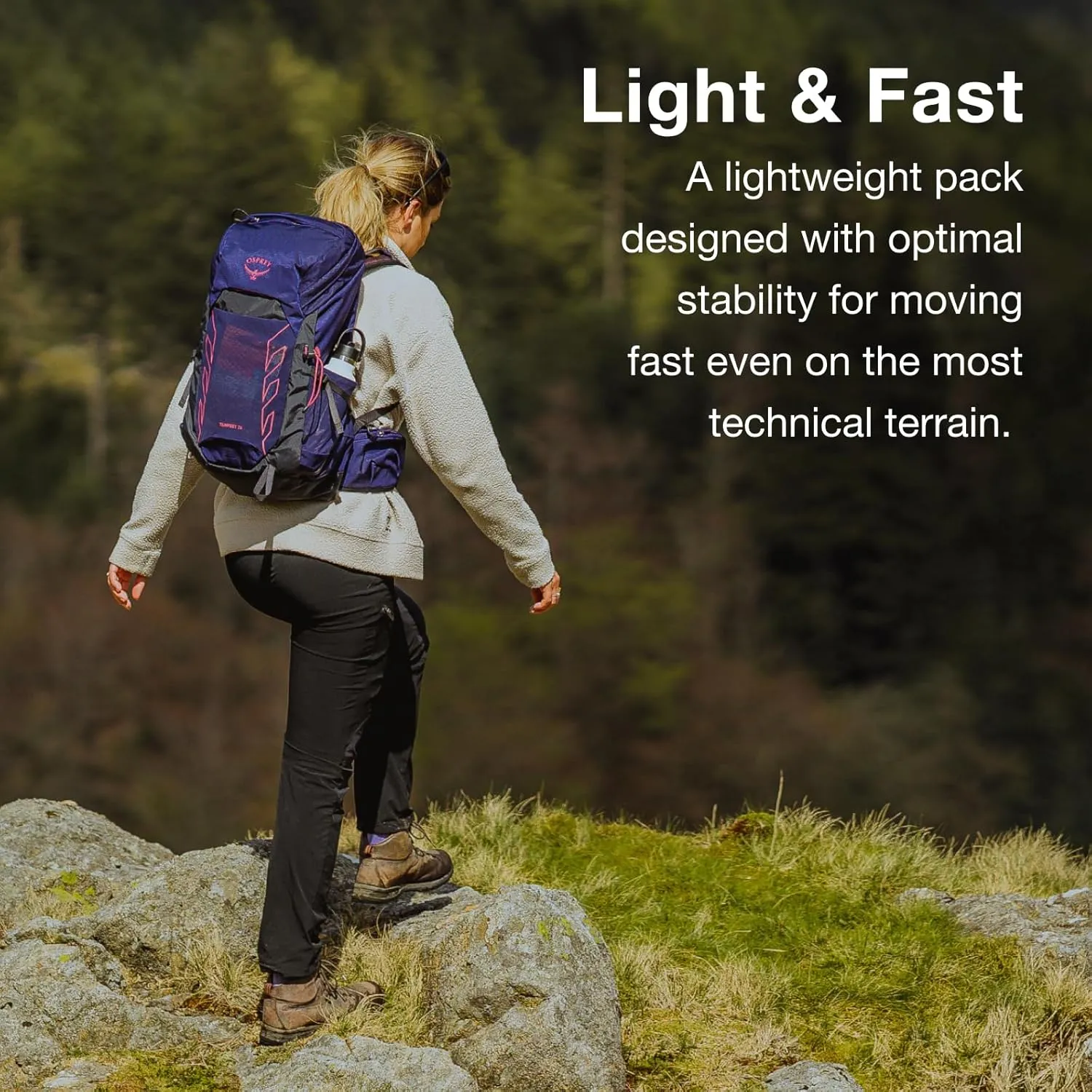 Osprey Tempest 26L Women's Lightweight Hiking Backpack with Hipbelt, Anchor Blue/Atlas