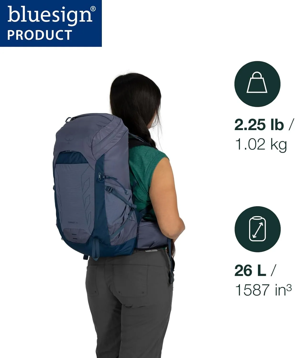 Osprey Tempest 26L Women's Lightweight Hiking Backpack with Hipbelt, Anchor Blue/Atlas