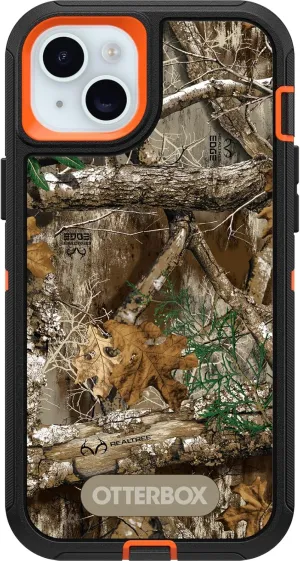 OtterBox iPhone 15 Plus and iPhone 14 Plus Defender Series Case - Realtree Edge (Blaze Orange/Black/RT Edge), Rugged & Durable, with Port Protection, Includes Holster Clip Kickstand