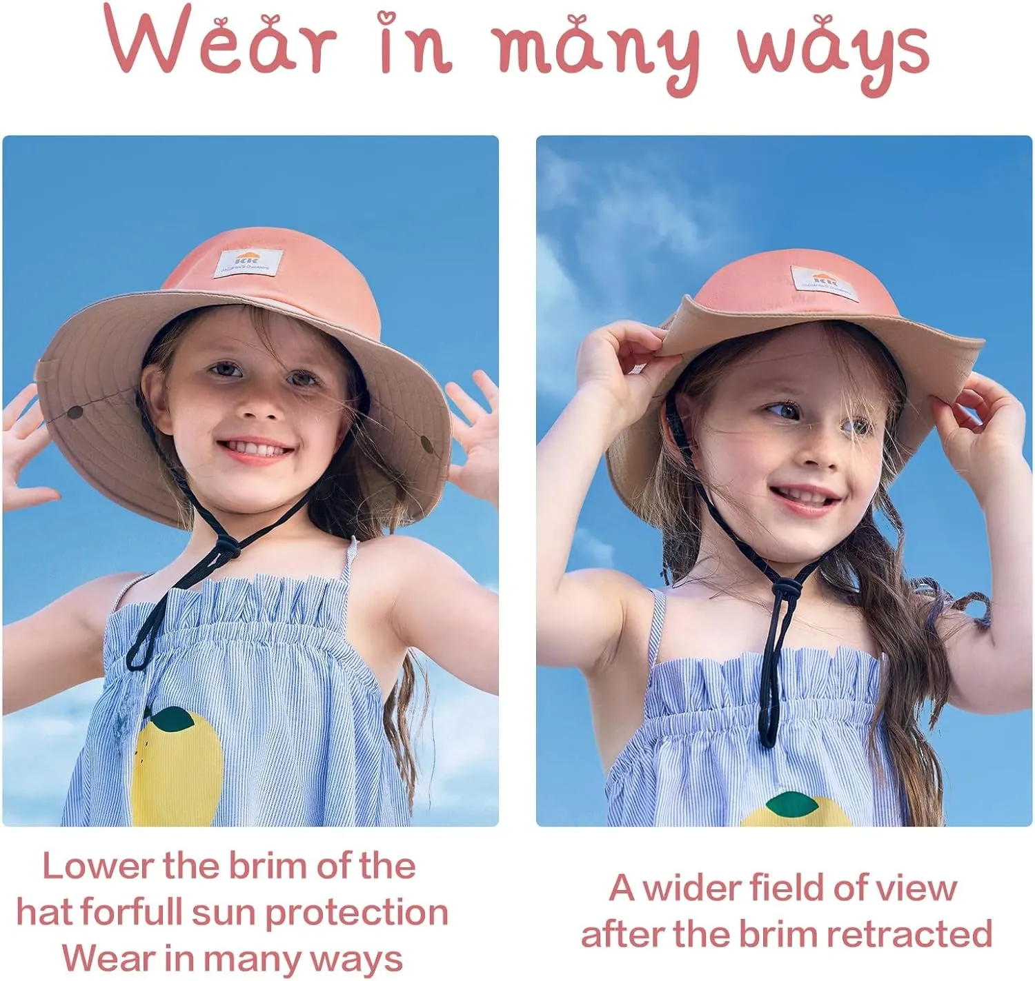 Outdoor Kids Sun Hat Boys Sun Hat Girls Beach Hat UPF 50  Kids Bucket Hat Wide Brim Kids Fishing Safari Hat