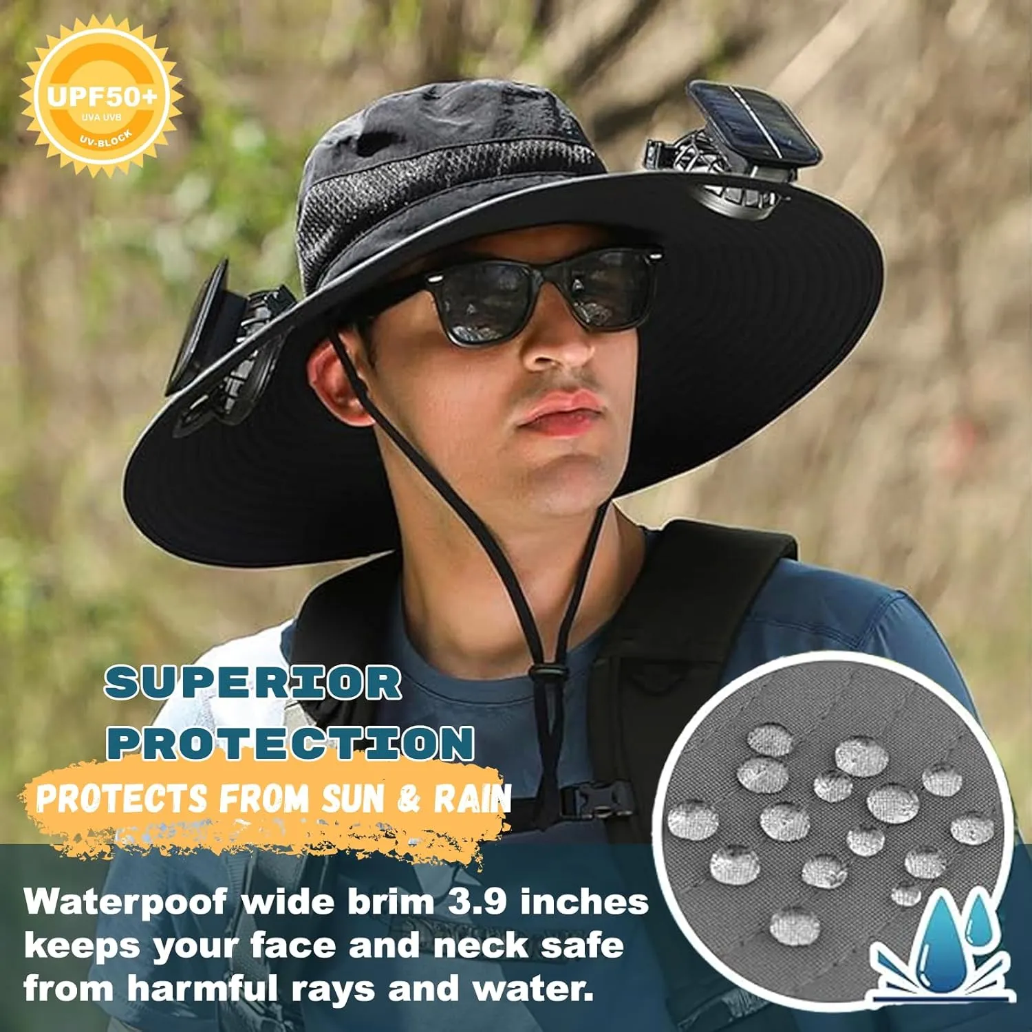 Outdoor Sun Hat with 2 Solar Fan Wide Brim Sun Bucket Hat for Men Women UPF 50  Bucket Fishing & Beach Hat