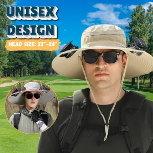 Outdoor Sun Hat with 2 Solar Fan Wide Brim Sun Bucket Hat for Men Women UPF 50  Bucket Fishing & Beach Hat