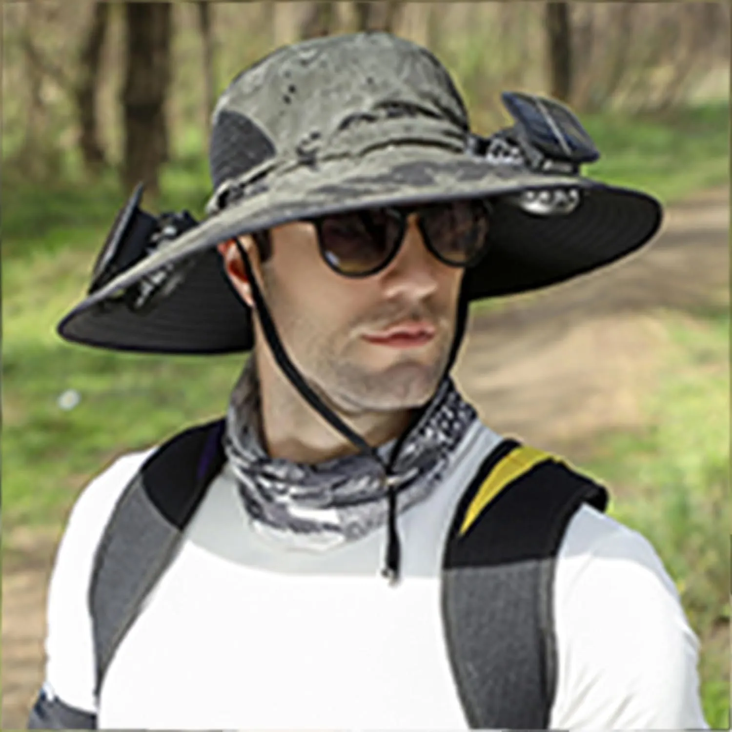 Outdoor Wide Brim Sun Hat with 2 Solar Fan Sun Bucket Hat for Men UPF 50  Bucket Fishing & Beach Hat with Fan Built in
