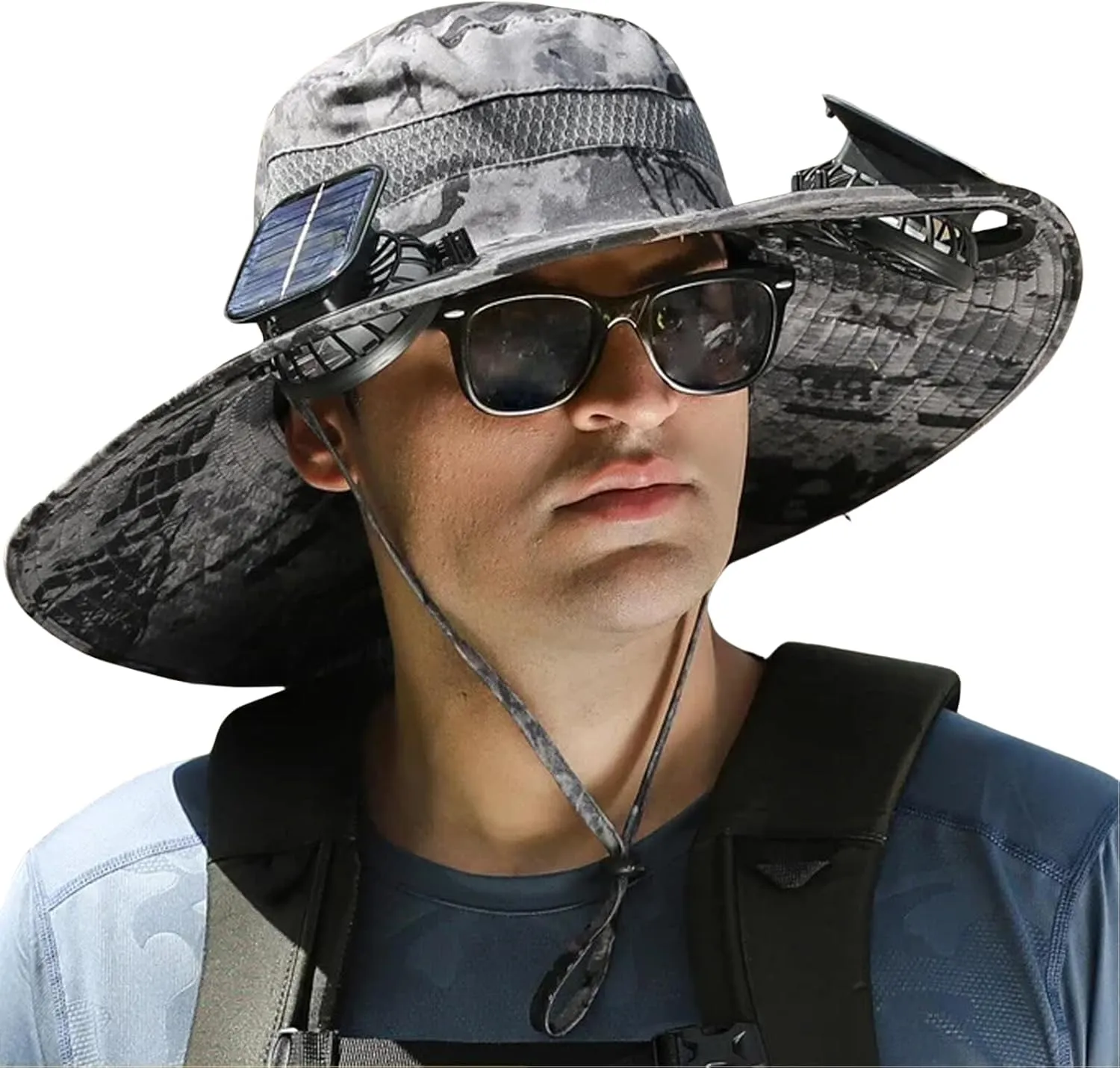 Outdoor Wide Brim Sun Hat with 2 Solar Fan Sun Bucket Hat for Men Women UPF 50  Bucket Fishing & Beach Hat with Fan Built in