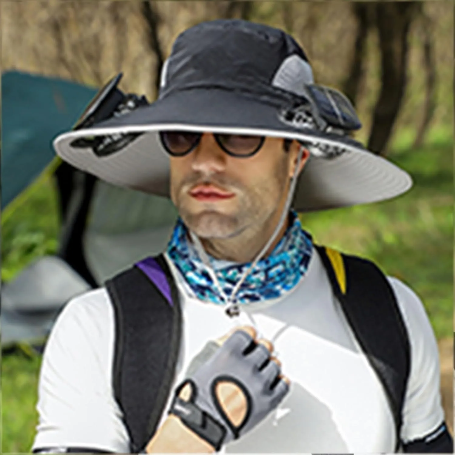Outdoor Wide Brim Sun Hat with 2 Solar Fan Sun Bucket Hat for Men Women UPF 50  Bucket Fishing Hat with Fan Built in