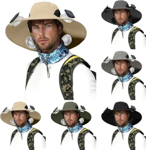 Outdoor Wide Brim Sun Hat with 3 Solar Fan for Men Women Summer UPF 50  Bucket Fishing & Beach Hat with Fans Built in