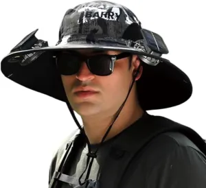 Outdoor Wide Brim Sun Hat with Solar Fan - 2025 Sun Bucket Hat for Men Women, UPF 50  Bucket Fishing Beach Hat Fan Built in