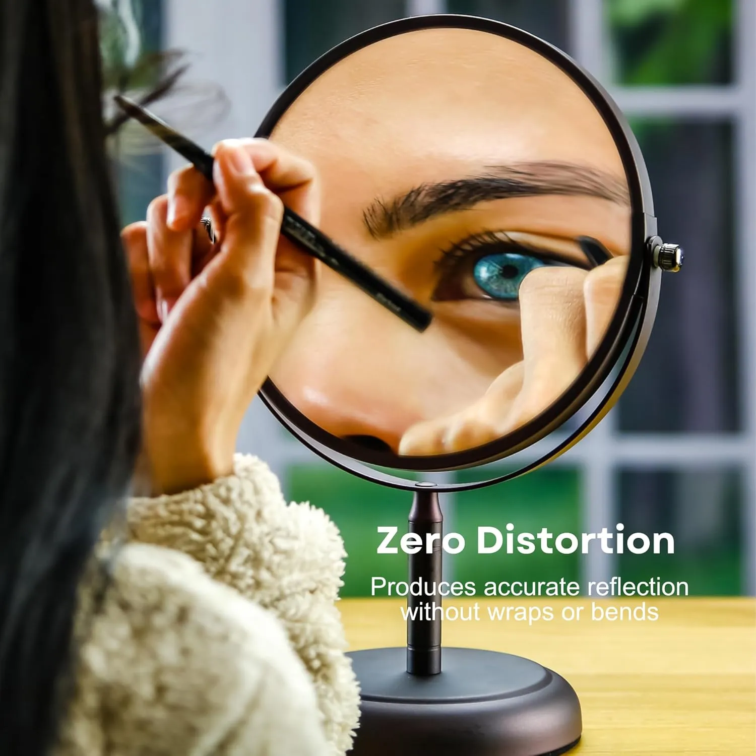 OVENTE 7'' Tabletop Makeup Mirror with 1X/5X Magnification, 360° Swivel Design and Double-Sided Free-Standing Vanity Mirror Perfect for Dresser, Bedroom and Office Desk, Antique Bronze MNLDT70ABZ1X5X