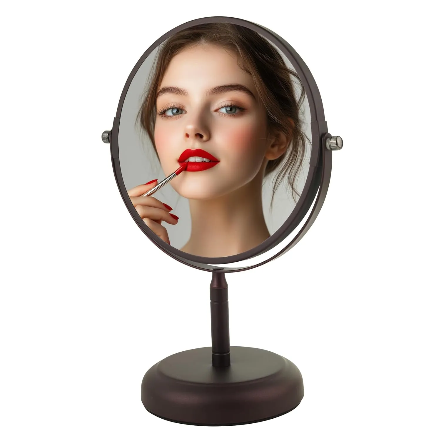 OVENTE 7'' Tabletop Makeup Mirror with 1X/5X Magnification, 360° Swivel Design and Double-Sided Free-Standing Vanity Mirror Perfect for Dresser, Bedroom and Office Desk, Antique Bronze MNLDT70ABZ1X5X