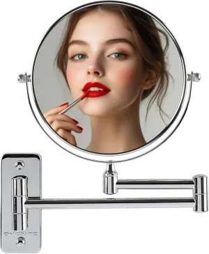 OVENTE 7" Wall Mounted Makeup Mirror with 1X/10X Magnification, Double Sided Magnifying Round Bathroom Vanity Mirror, 360° Swivel Design, Extendable and Folding Arm, Polished Chrome MNLFW70CH1X10X