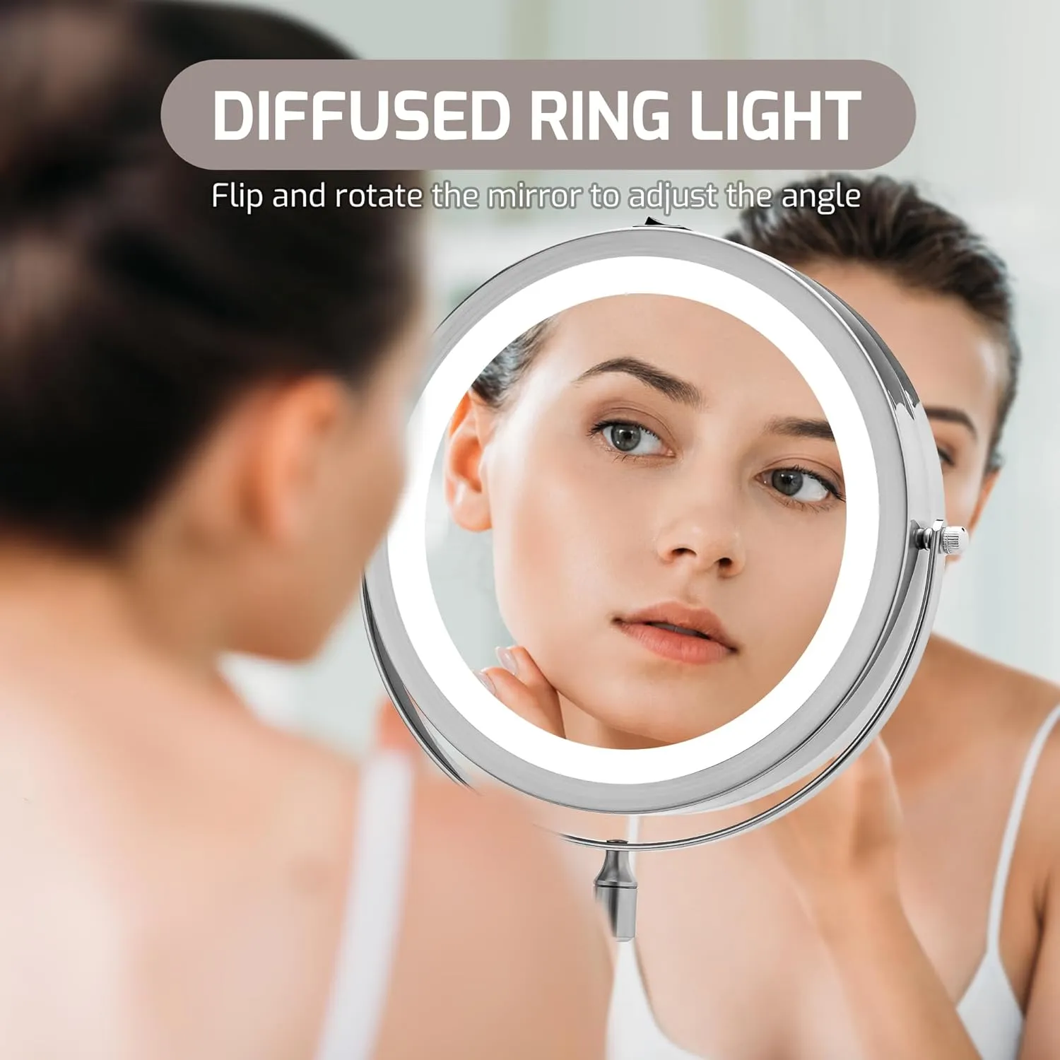 OVENTE 9" Lighted Wall Mount Makeup Mirror with 1X/10X Magnification, Cordless Double Sided Magnifying Round Vanity Mirror, 360° Swivel Design, Extendable and Folding Arm, Nickel Brushed MFW85BR1X10X