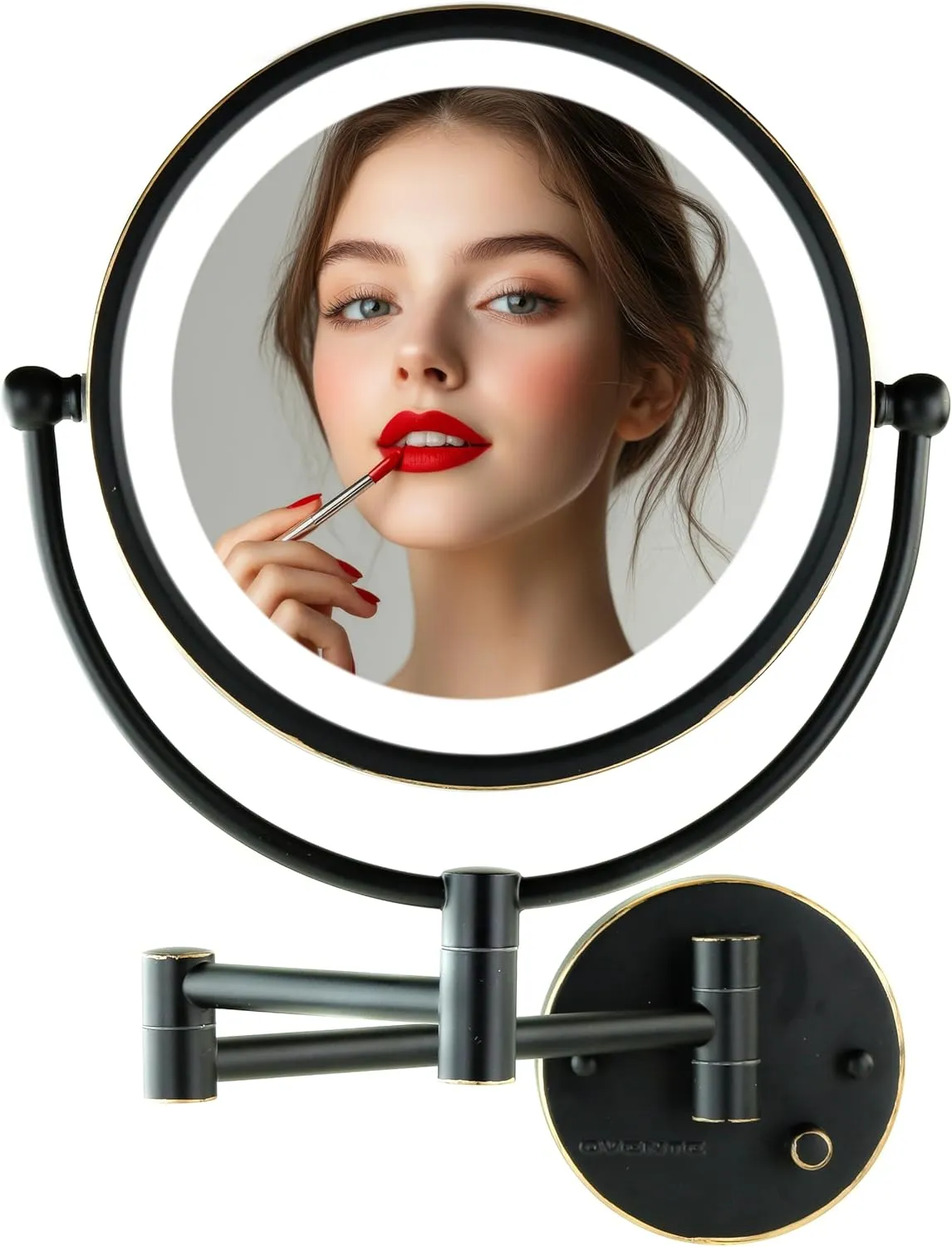 OVENTE 9" Lighted Wall Mount Makeup Mirror with 1X/7X Magnification, Double Sided Magnifying Bathroom Mirror, LED Glow Light, 360° Swivel Design, Extendable Folding Arm, Rubbed Bronze MPWD3185BZ1X7X