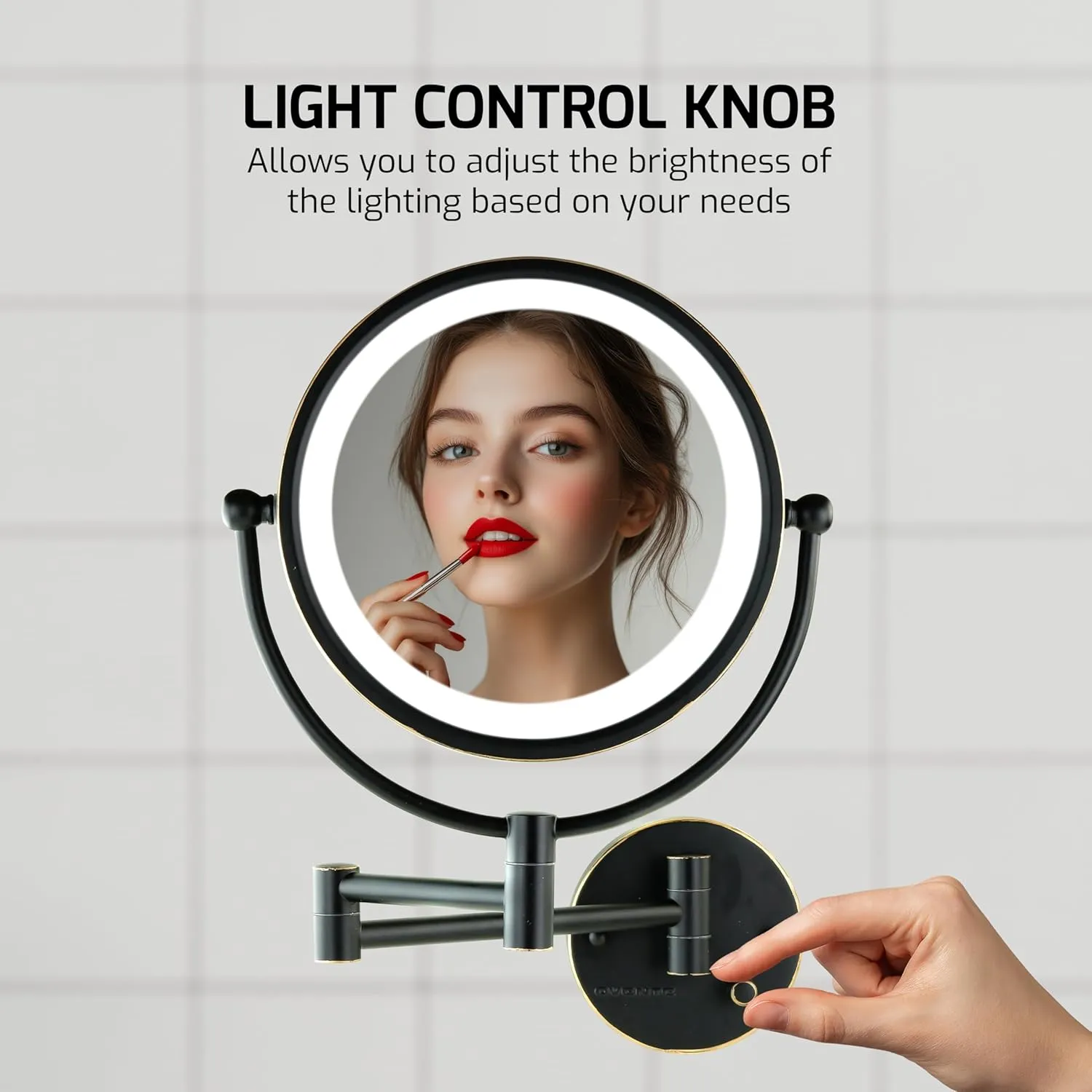 OVENTE 9" Lighted Wall Mount Makeup Mirror with 1X/7X Magnification, Double Sided Magnifying Bathroom Mirror, LED Glow Light, 360° Swivel Design, Extendable Folding Arm, Rubbed Bronze MPWD3185BZ1X7X