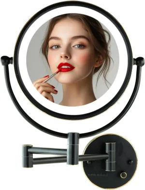 OVENTE 9" Lighted Wall Mount Makeup Mirror with 1X/7X Magnification, Double Sided Magnifying Bathroom Mirror, LED Glow Light, 360° Swivel Design, Extendable Folding Arm, Rubbed Bronze MPWD3185BZ1X7X
