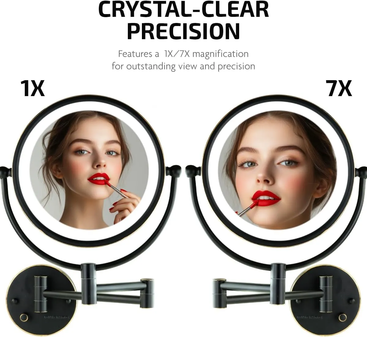 OVENTE 9" Lighted Wall Mount Makeup Mirror with 1X/7X Magnification, Double Sided Magnifying Bathroom Mirror, LED Glow Light, 360° Swivel Design, Extendable Folding Arm, Rubbed Bronze MPWD3185BZ1X7X