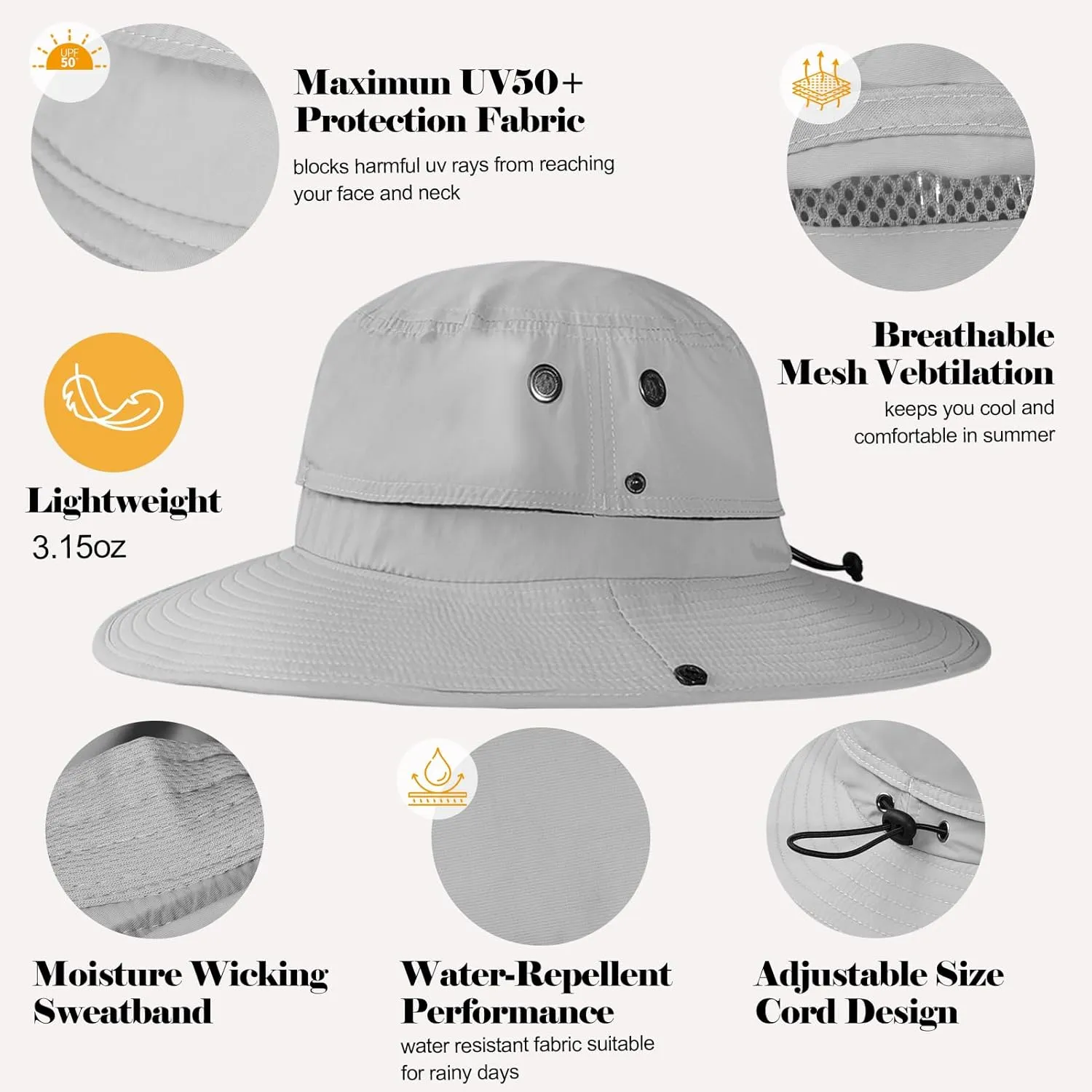 Oversize XL XXL Sun Hats Large Wide Brim Waterproof UPF 50  Bucket Hat Summer Travel Fishing Hiking Hat with Detachable Strap