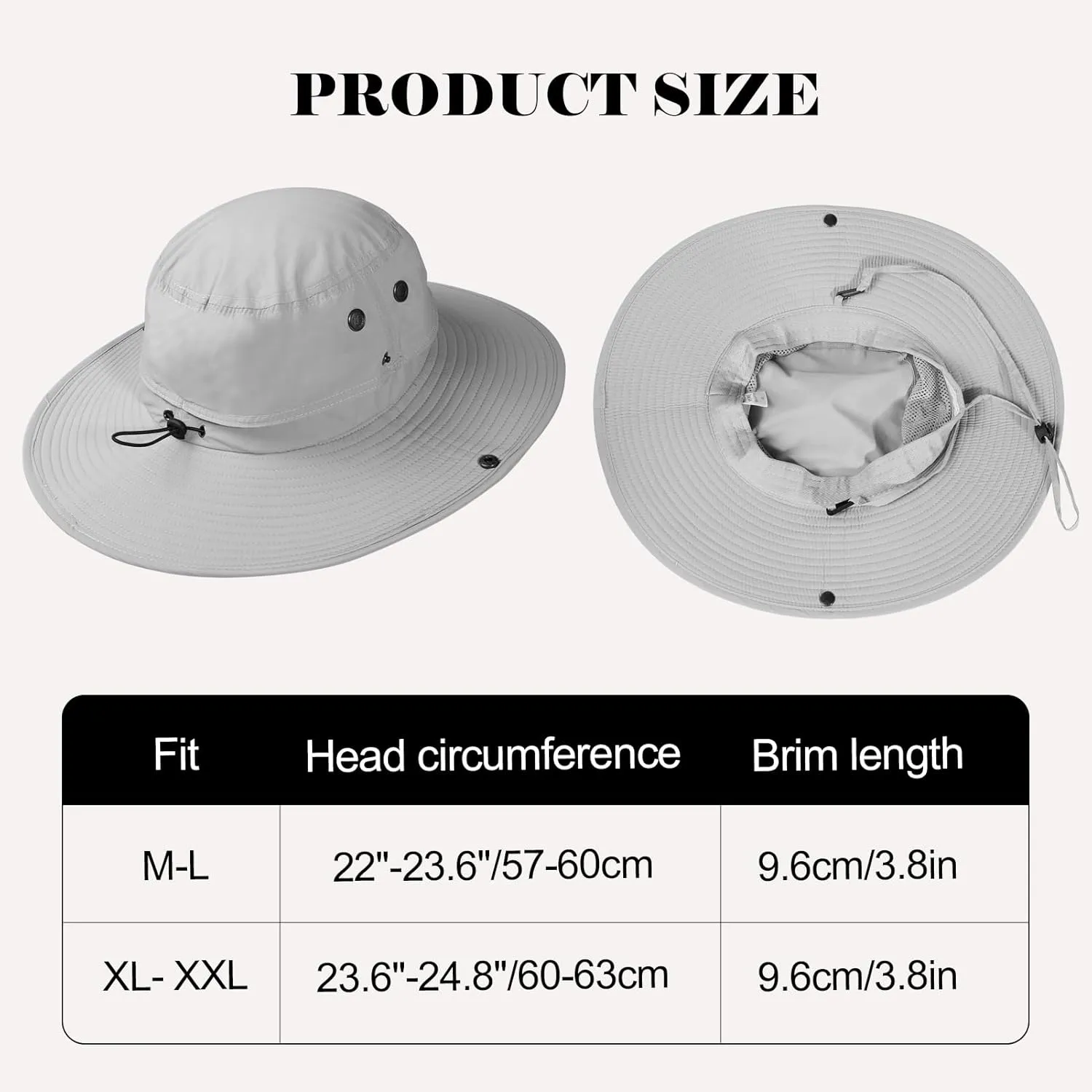 Oversize XL XXL Sun Hats Large Wide Brim Waterproof UPF 50  Bucket Hat Summer Travel Fishing Hiking Hat with Detachable Strap