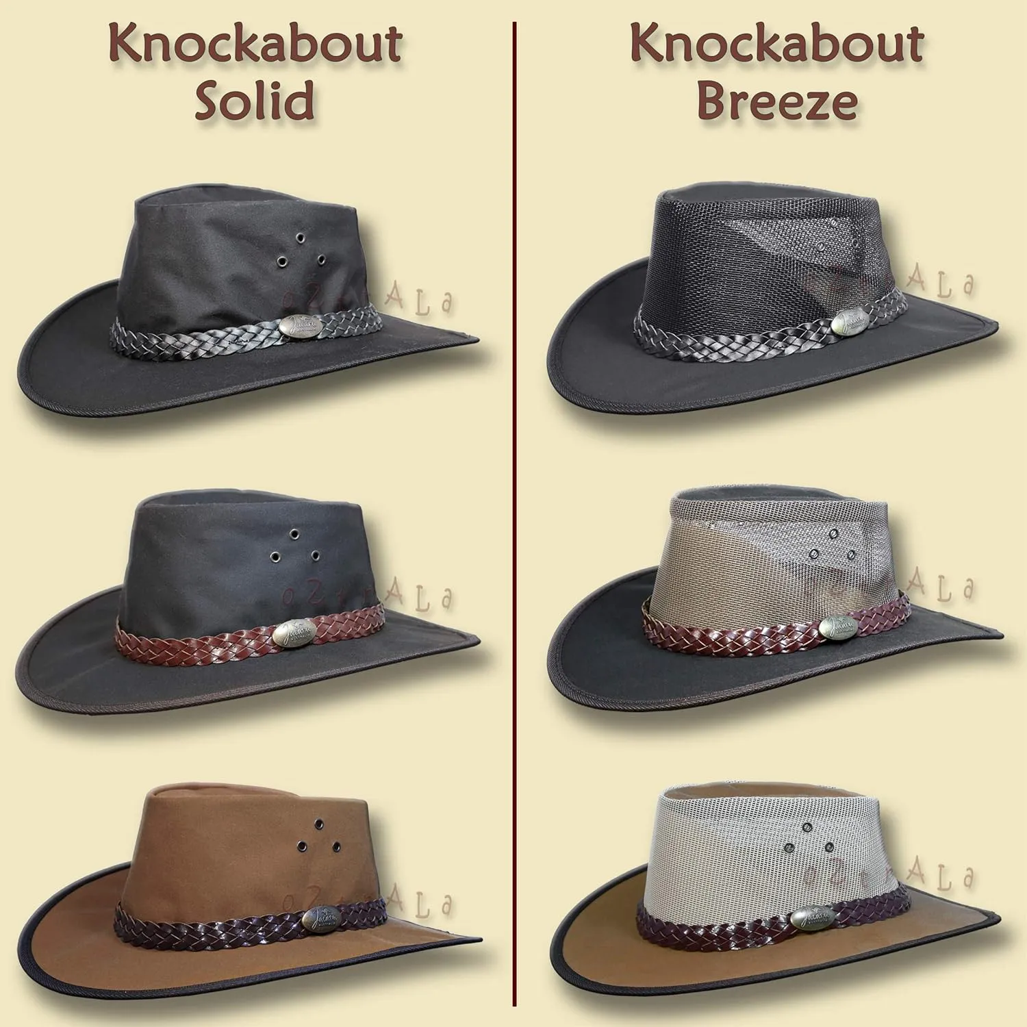 Oztrala Hat Oilskin Canvas Australian Outback Leather Mens Black Cowboy Bucket HCKS HCKB US