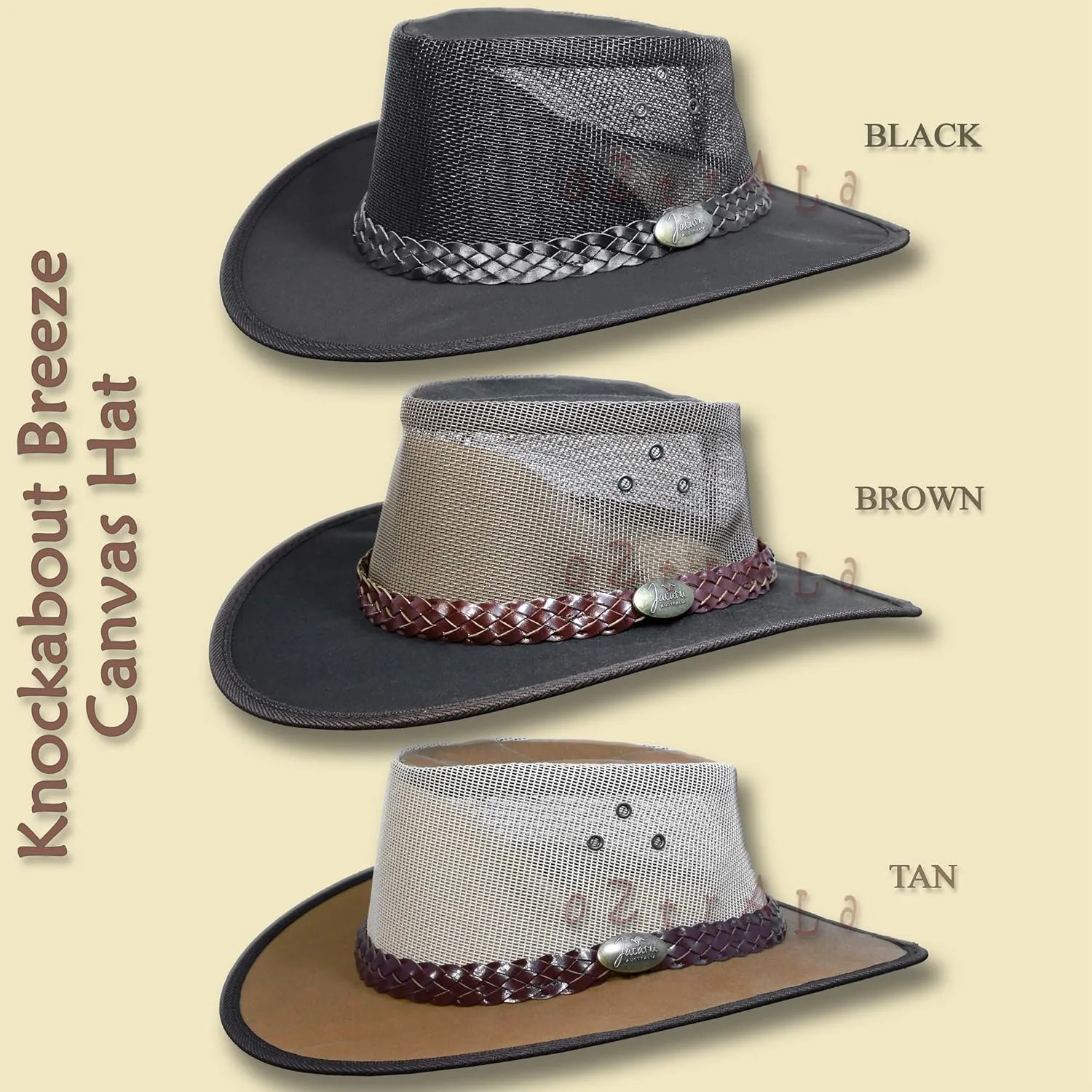 Oztrala Hat Oilskin Canvas Australian Outback Leather Mens Black Cowboy Bucket HCKS HCKB US
