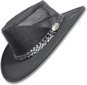 Oztrala Hat Oilskin Canvas Australian Outback Leather Mens Black Cowboy Bucket HCKS HCKB US