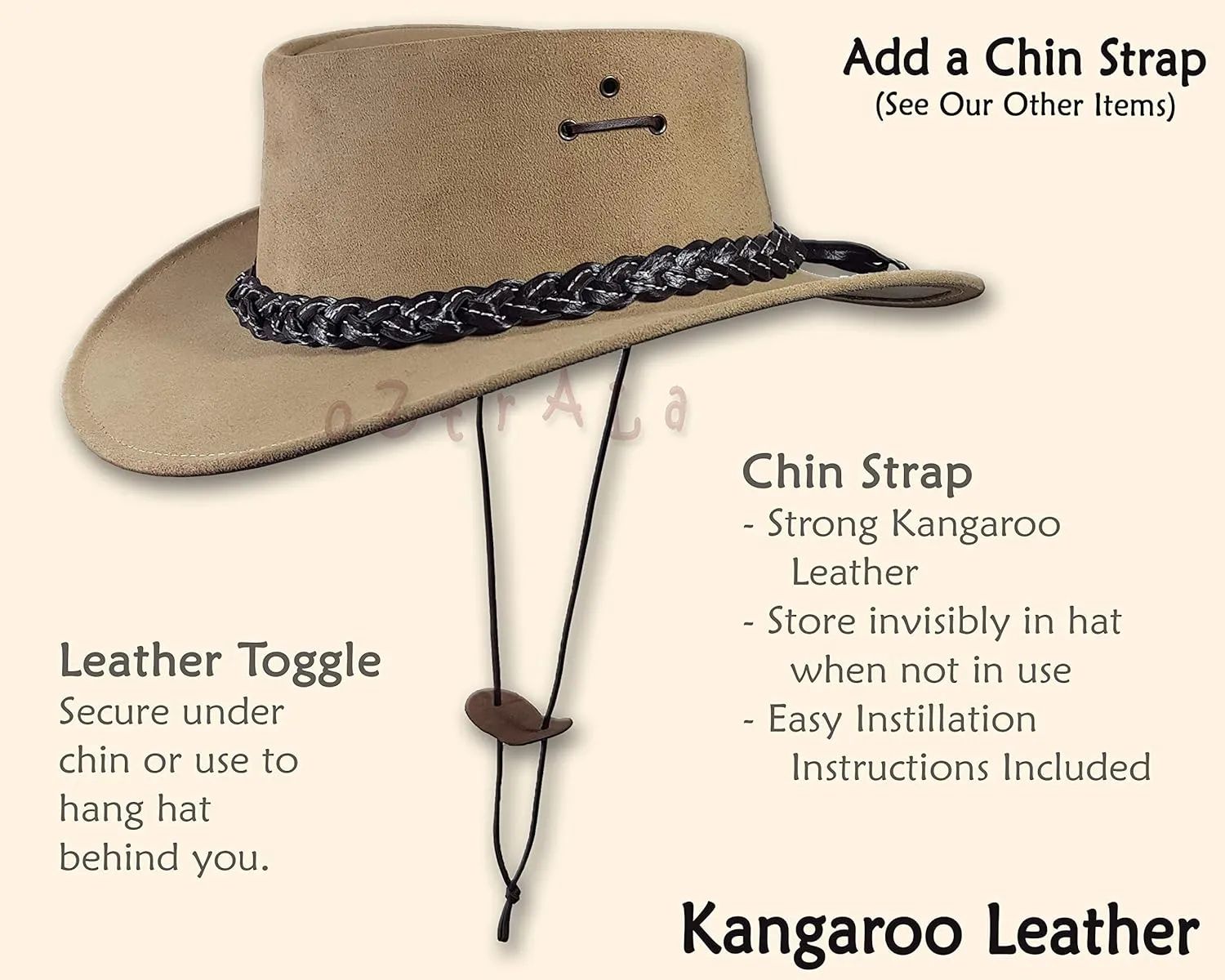 Oztrala Hat Oilskin Canvas Australian Outback Leather Mens Black Cowboy Bucket HCKS HCKB US