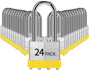Padlocks Keyed Alike, Pack of 24, Laminated Steel Keyed Lock (1-9/16", 40mm), Padlocks with Same Key, Long Shackle, for Toolbox, Locker & StorageUnit or More