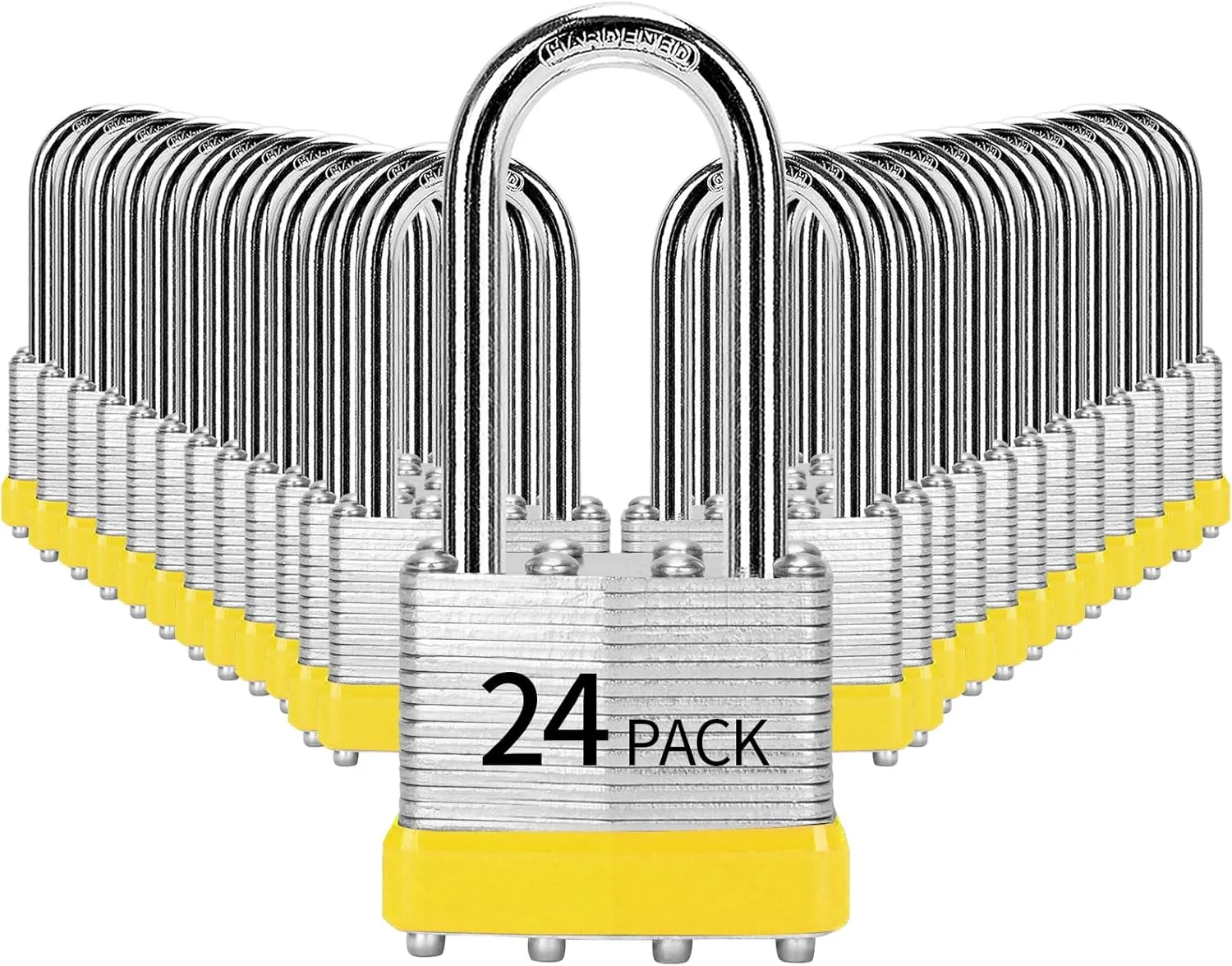 Padlocks Keyed Alike, Pack of 24, Laminated Steel Keyed Lock (1-9/16", 40mm), Padlocks with Same Key, Long Shackle, for Toolbox, Locker & StorageUnit or More