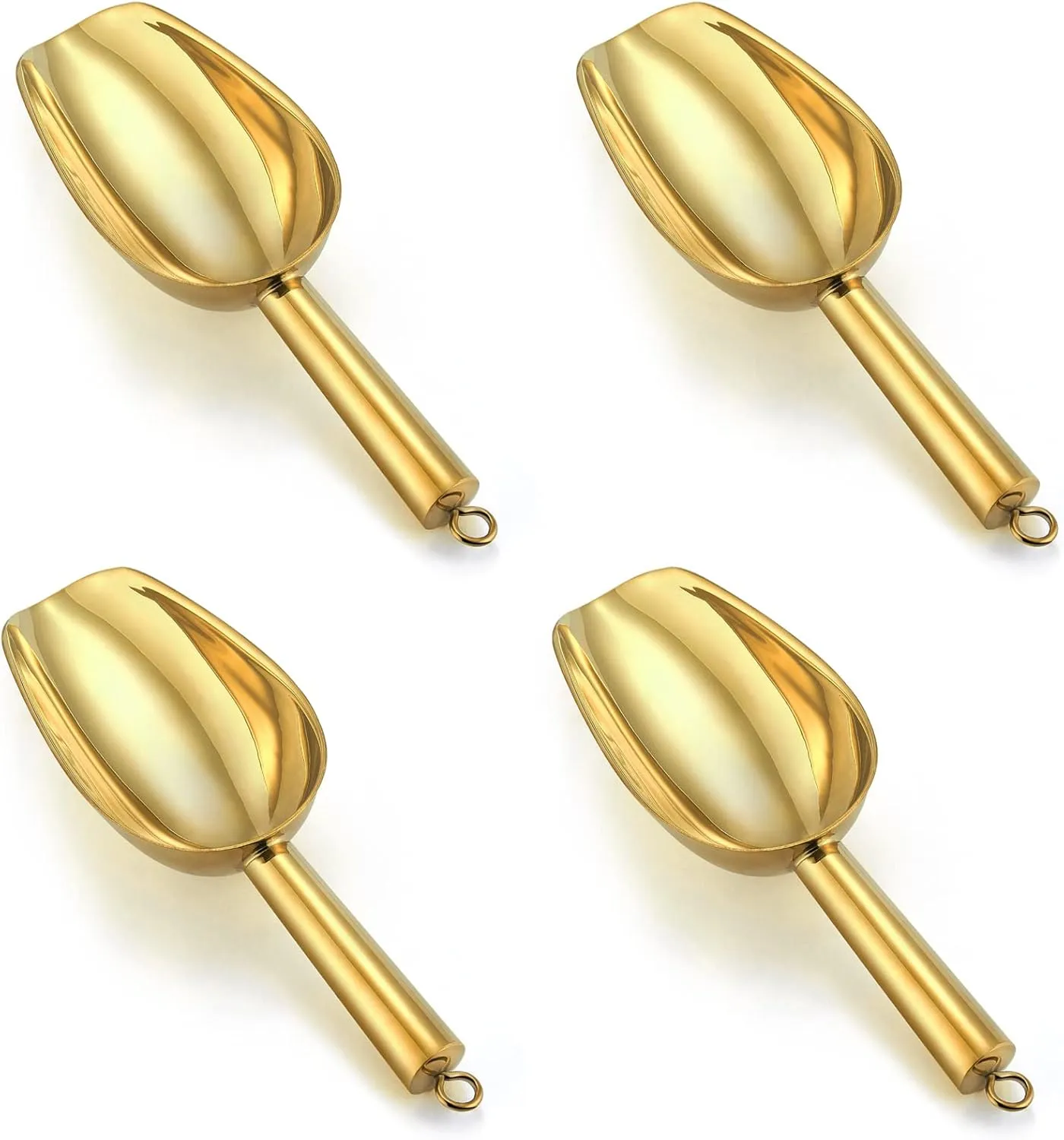 P&P CHEF Mini Canister Scoop Set of 4, Stainless Steel Small Candy Ice Scoop for Home Bar Buffet Wedding, Mirror Finish & Elegant Shape, Easy Clean & Dishwasher Safe - Gold, 6 Ounce