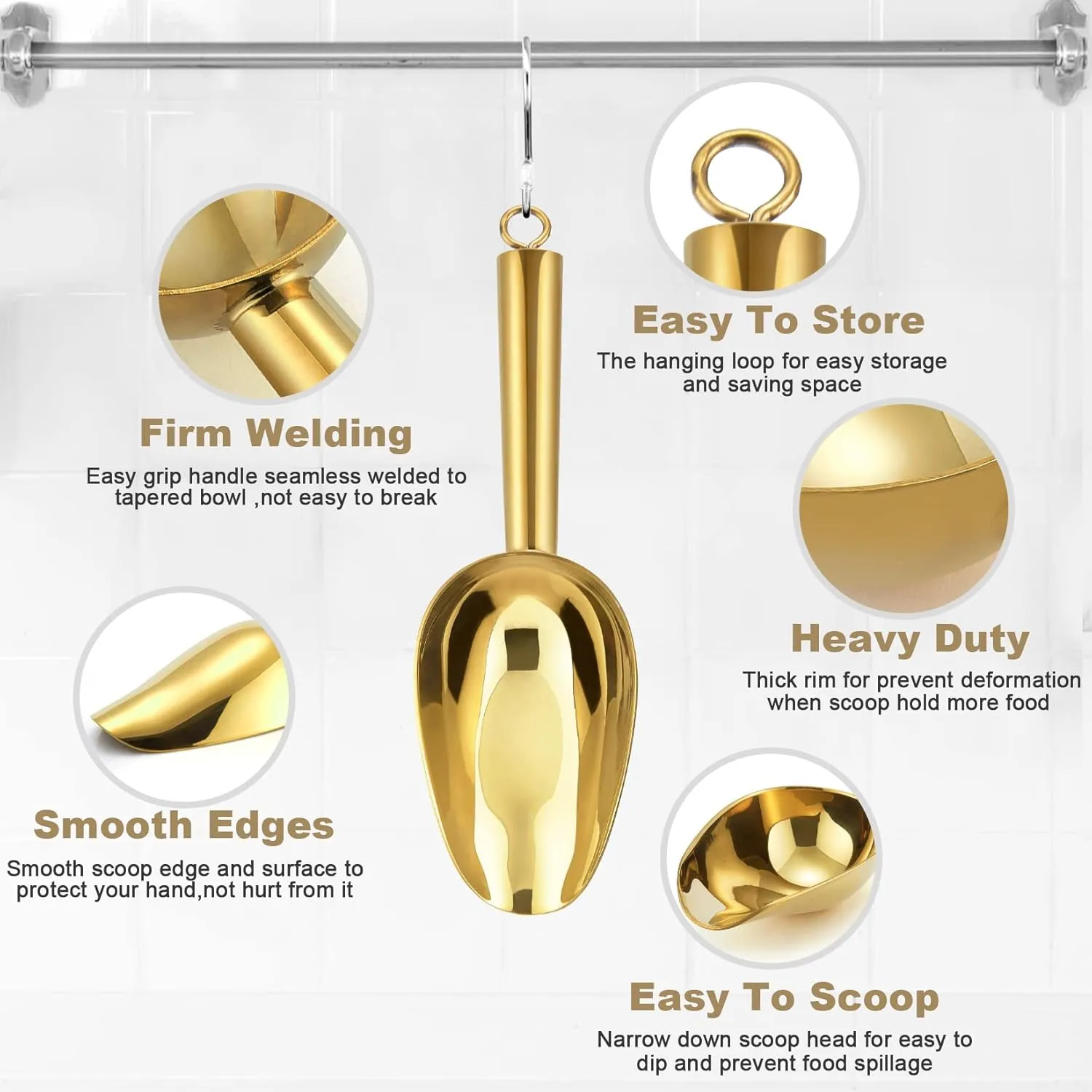 P&P CHEF Mini Canister Scoop Set of 4, Stainless Steel Small Candy Ice Scoop for Home Bar Buffet Wedding, Mirror Finish & Elegant Shape, Easy Clean & Dishwasher Safe - Gold, 6 Ounce