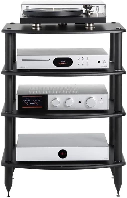 Pangea Audio Vulcan Four Shelf Audio Rack, Media Stand, and Components Cabinet 4 Shelf Black