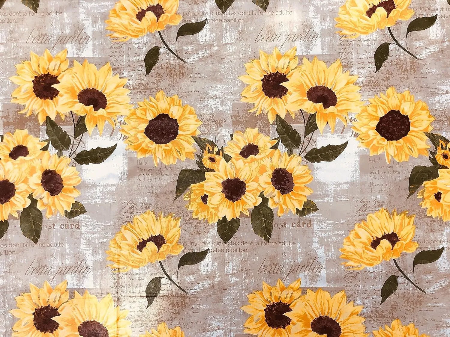 Parisian Elegant Sunflower Garden Postcard Vinyl Tablecloth (52" x 70" Oblong)