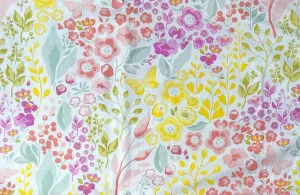 Pastel Spring Flower Garden Butterflies Abstract, Flannel Back (52" x 90" Oblong)