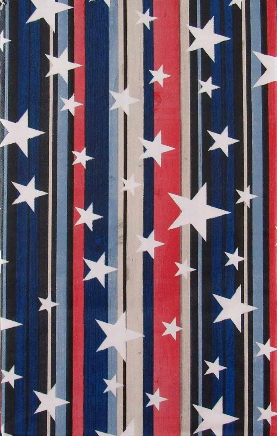 Patriotic Stars on Red, White, Blue, and Black Wood Grain Stripes, Flannel Back (60" Round)