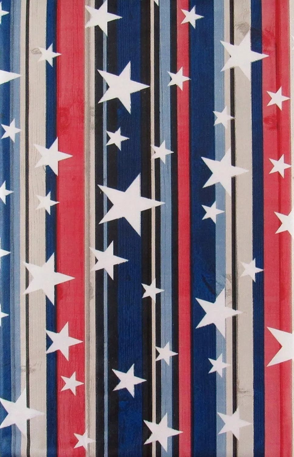 Patriotic Stars on Red, White, Blue, and Black Wood Grain Stripes, Flannel Back (60" Round)