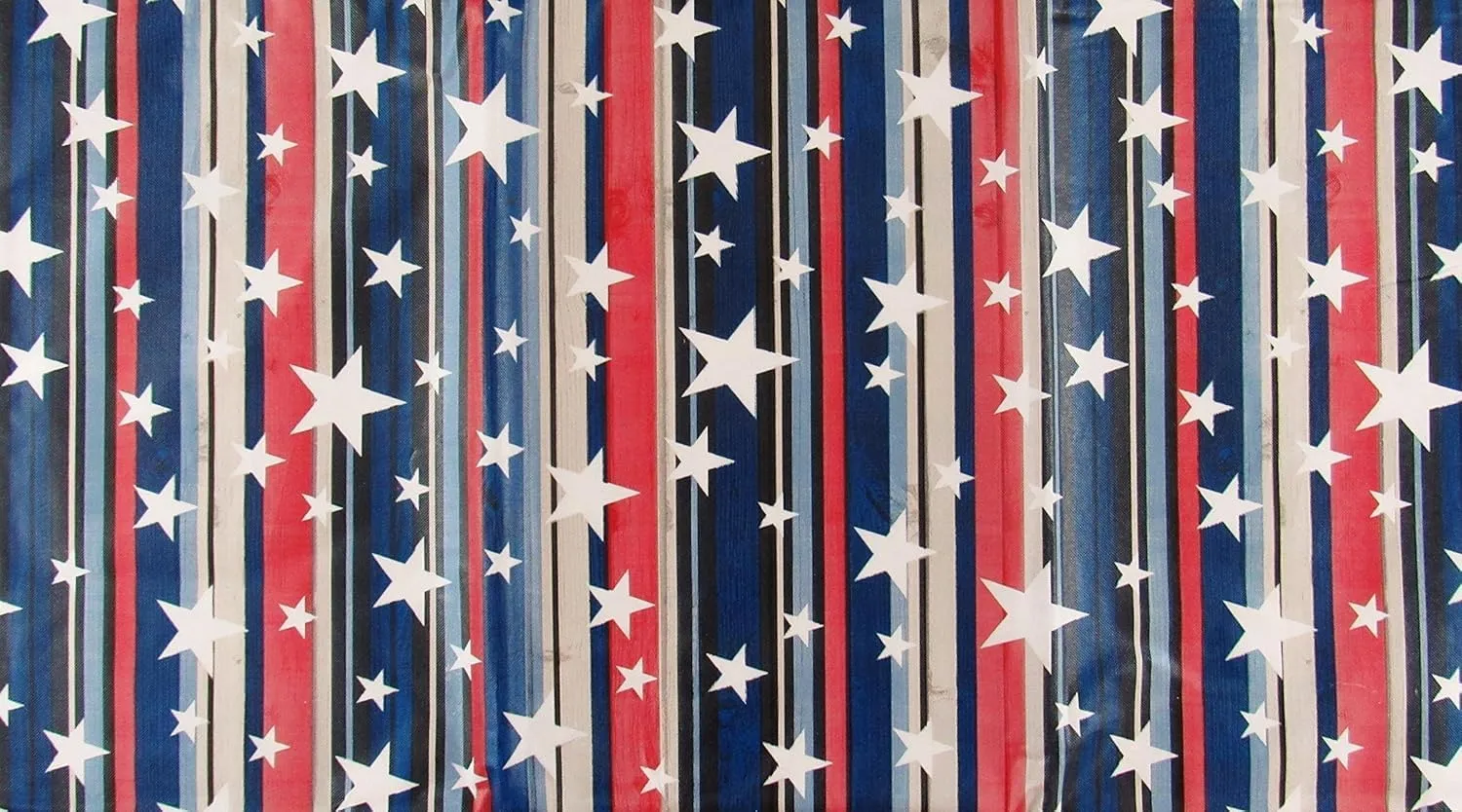 Patriotic Stars on Red, White, Blue, and Black Wood Grain Stripes, Flannel Back (60" Round)