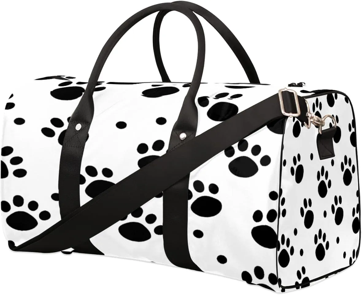 Paw Print Travel Duffel Bag, Dog Footprint Sports Gym Bag, Foldable Weekender Overnight Tote Bag Carry on Luggage Handbag for Yoga Workout
