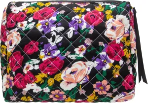 PAZIMIIK Cotton Makeup Bag for Women Large Quilted Travel Cosmetic Pouch Girls' Make Up Organizer,Floral Black