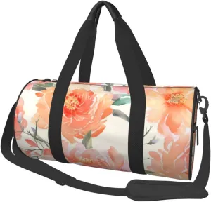 Peach Peony Duffle Bag for Women Men Personal Item Travel Bag Canvas Weekender Overnight Bag Lightweight Sports Tote Gym Bag Carry On Luggage Bag