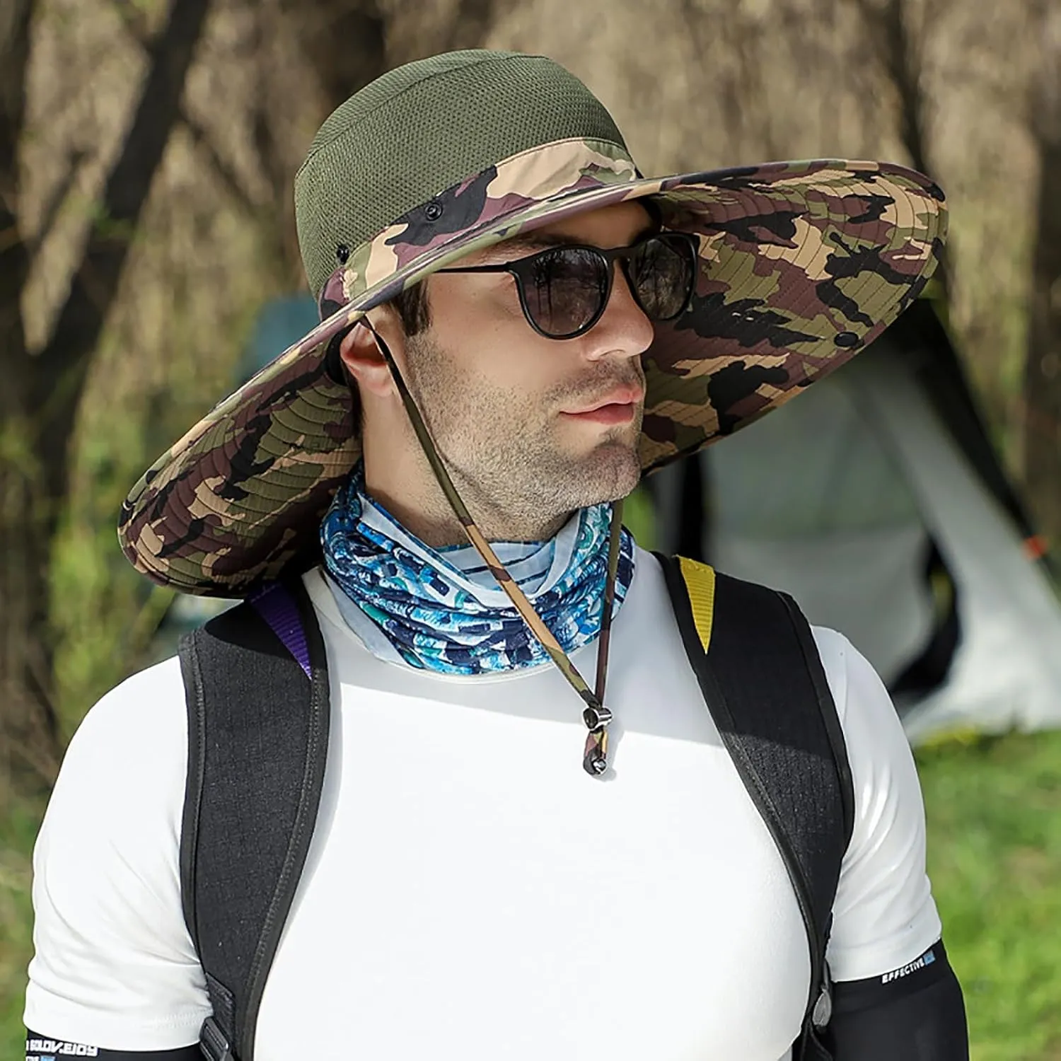 Peicees Men Wide Brim Sun Hats UPF50  Waterproof Breathable Bucket Hat with Removable Top for Fishing Hiking Camping Hunting