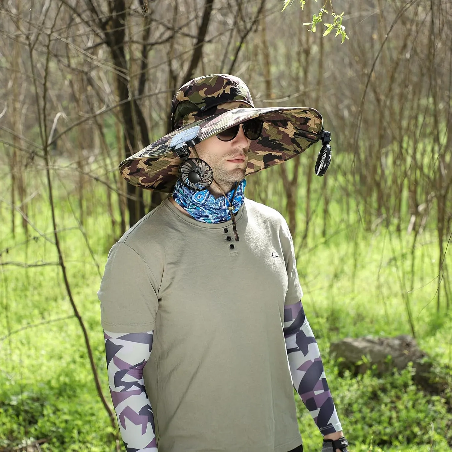 Peicees Men Wide Brim Sun Hats UPF50  Waterproof Breathable Bucket Hat with Removable Top for Fishing Hiking Camping Hunting