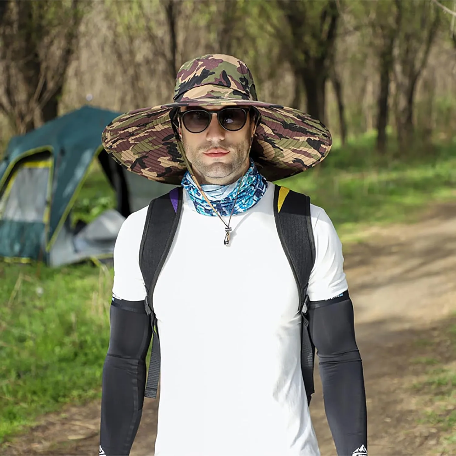 Peicees Men Wide Brim Sun Hats UPF50  Waterproof Breathable Bucket Hat with Removable Top for Fishing Hiking Camping Hunting