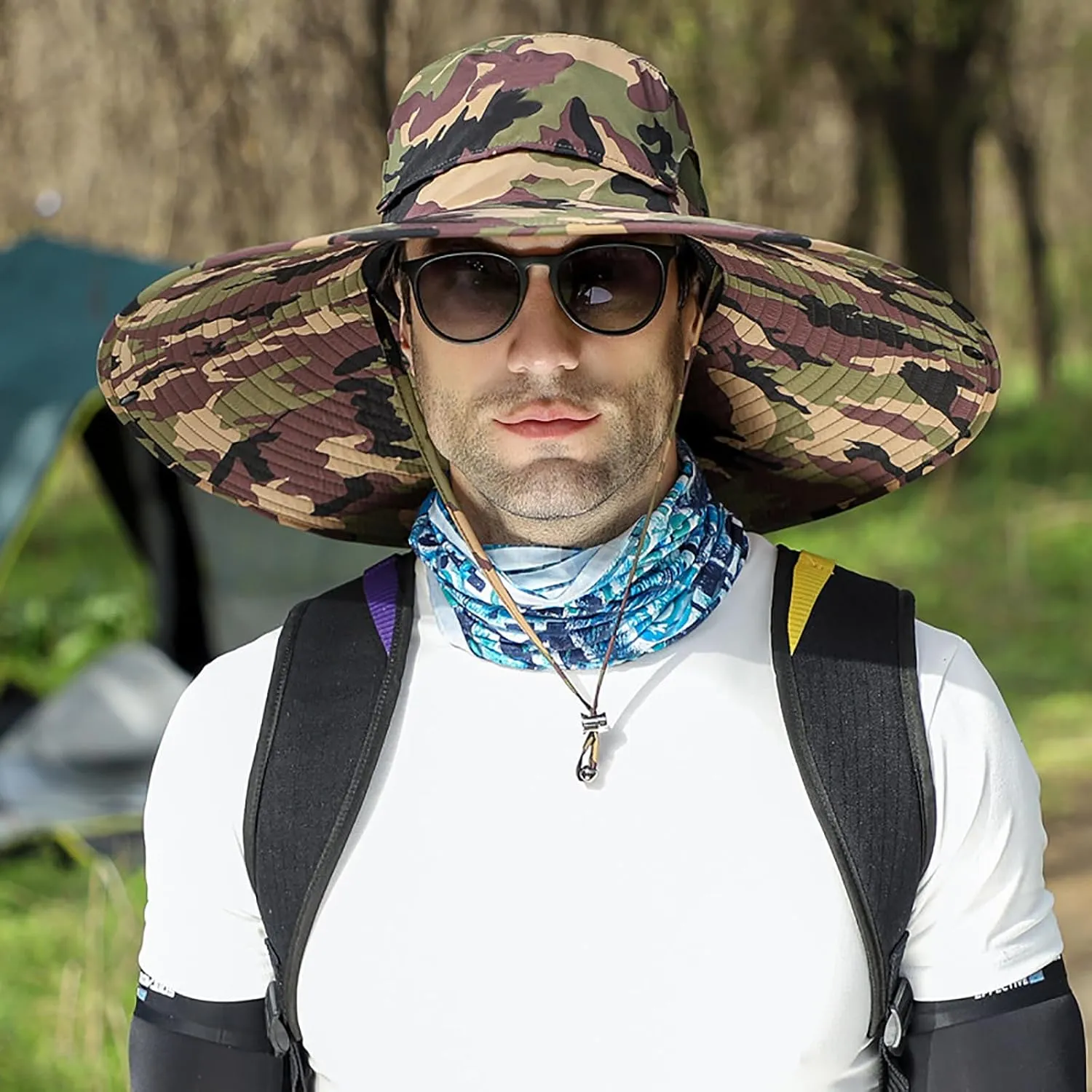 Peicees Men Wide Brim Sun Hats UPF50  Waterproof Breathable Bucket Hat with Removable Top for Fishing Hiking Camping Hunting