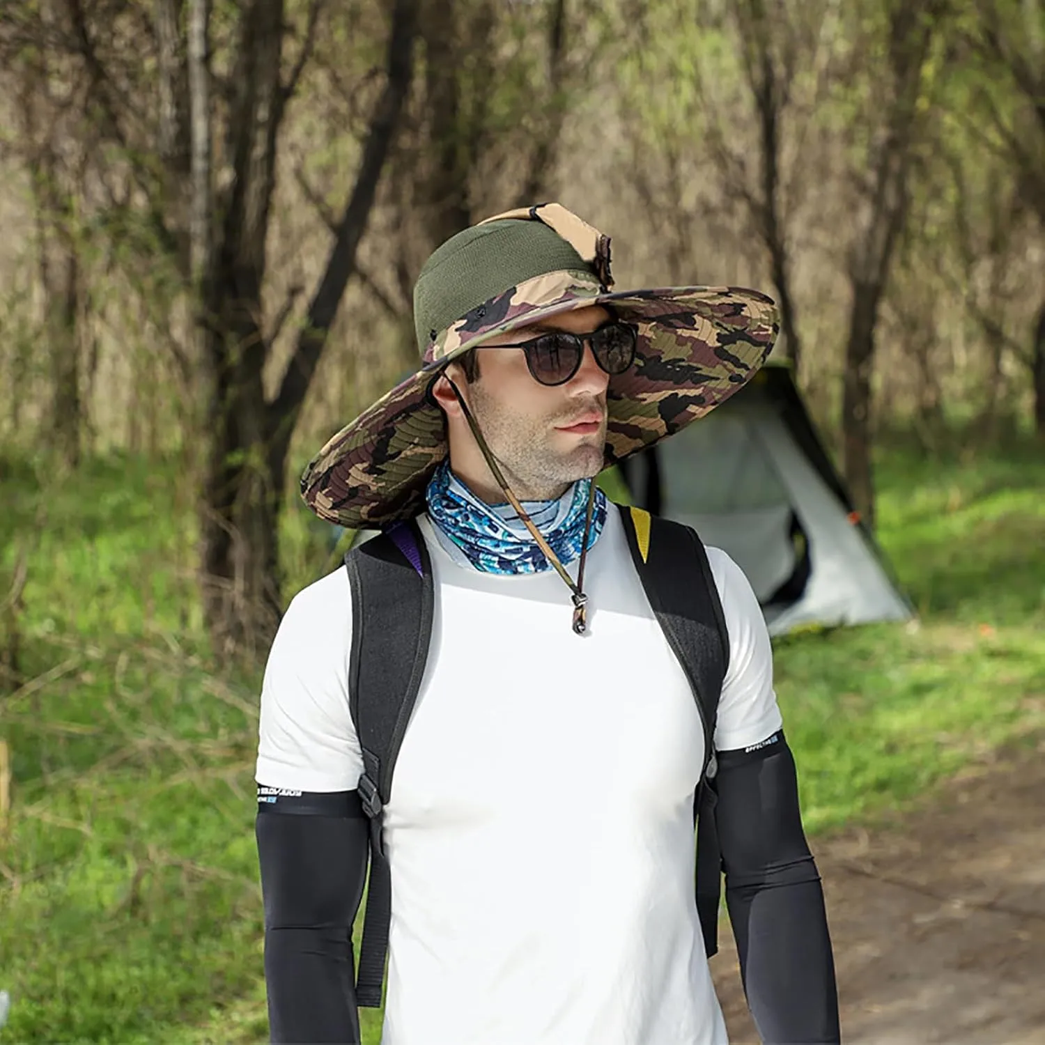 Peicees Men Wide Brim Sun Hats UPF50  Waterproof Breathable Bucket Hat with Removable Top for Fishing Hiking Camping Hunting