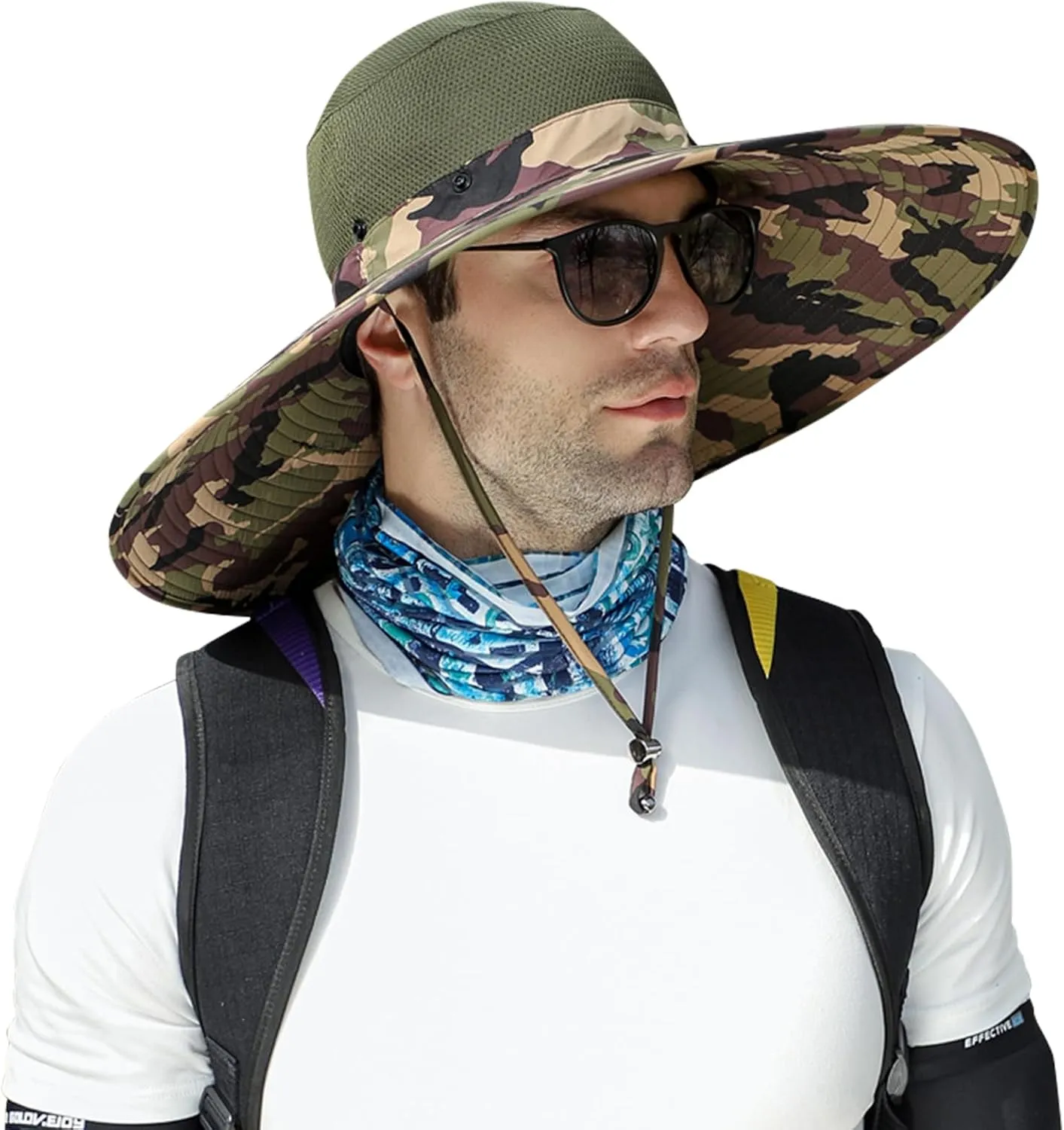 Peicees Men Wide Brim Sun Hats UPF50  Waterproof Breathable Bucket Hat with Removable Top for Fishing Hiking Camping Hunting