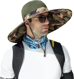 Peicees Men Wide Brim Sun Hats UPF50  Waterproof Breathable Bucket Hat with Removable Top for Fishing Hiking Camping Hunting