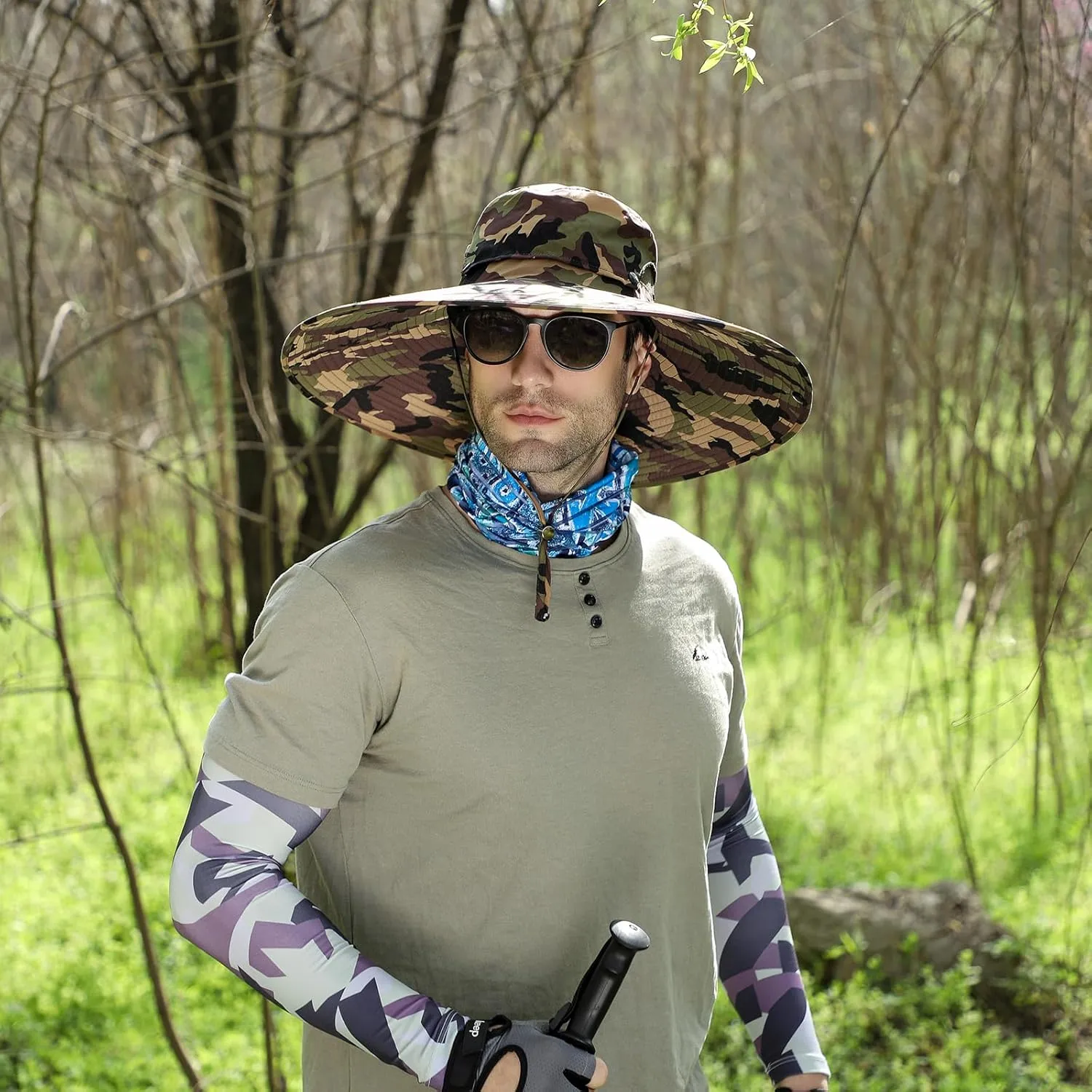 Peicees Men Wide Brim Sun Hats UPF50  Waterproof Breathable Bucket Hat with Removable Top for Fishing Hiking Camping Hunting
