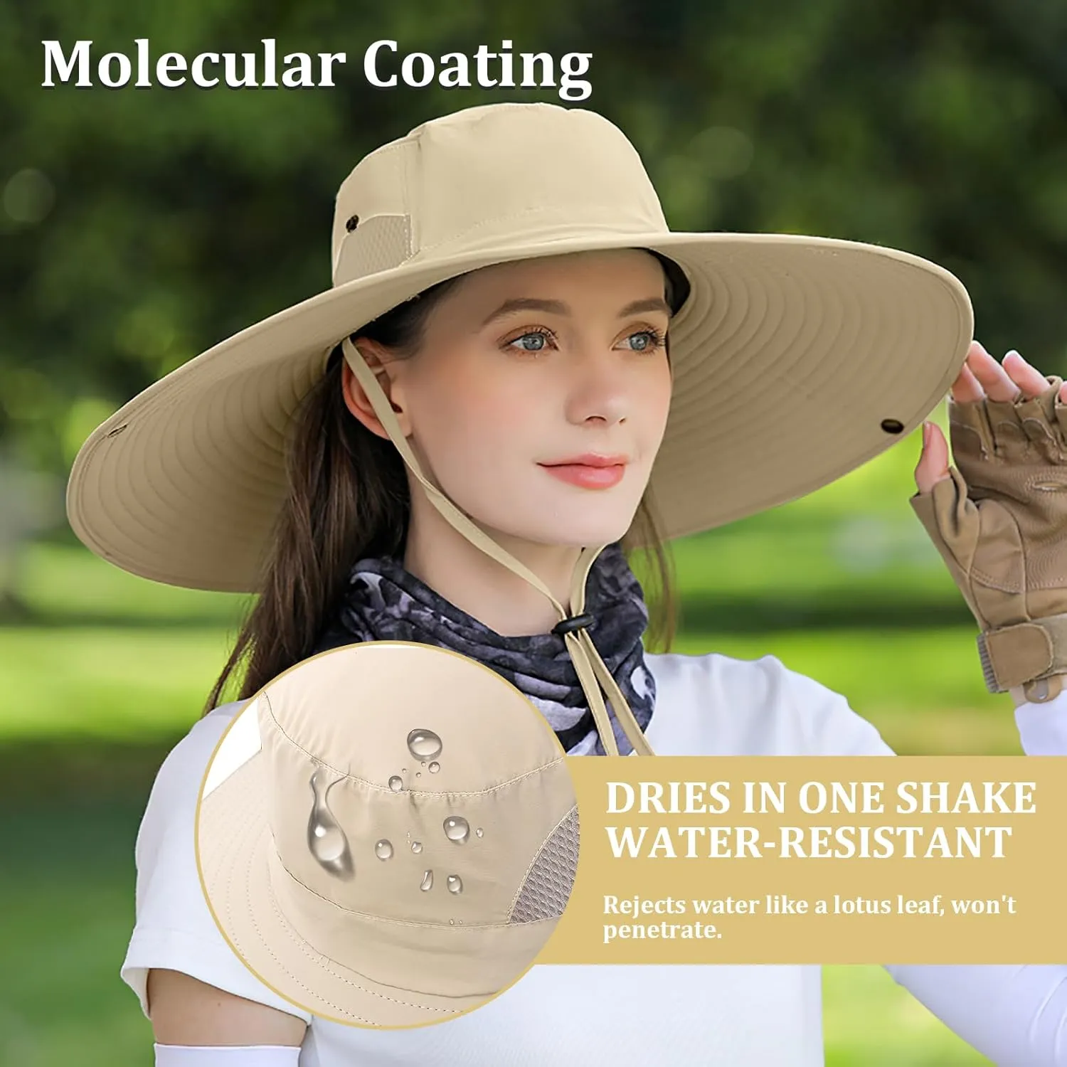 Peicees Women Wide Brim Sun Hat UPF50  Waterproof Bucket Hat for Fishing Hiking Camping