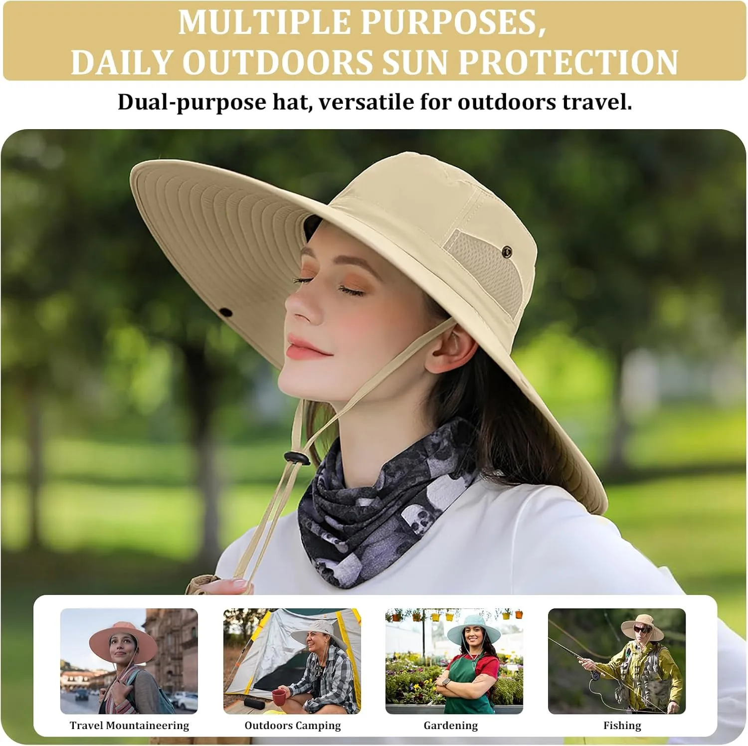 Peicees Women Wide Brim Sun Hat UPF50  Waterproof Bucket Hat for Fishing Hiking Camping