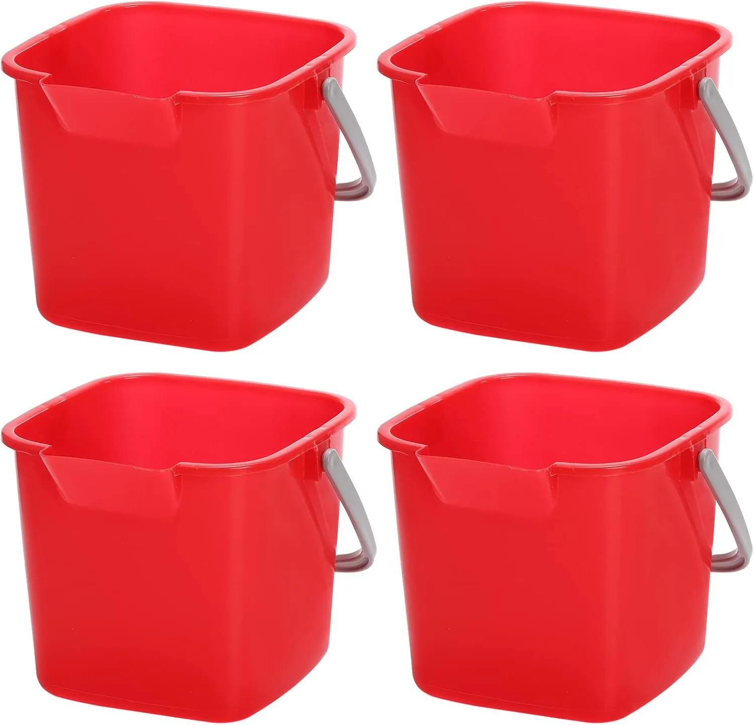 Peohud 4 Pack Sanitizing Buckets, 3 Quart Small Cleaning Pail, Square Detergent Bucket with Spout and Handle for Home, Offices, School, Commercial Use